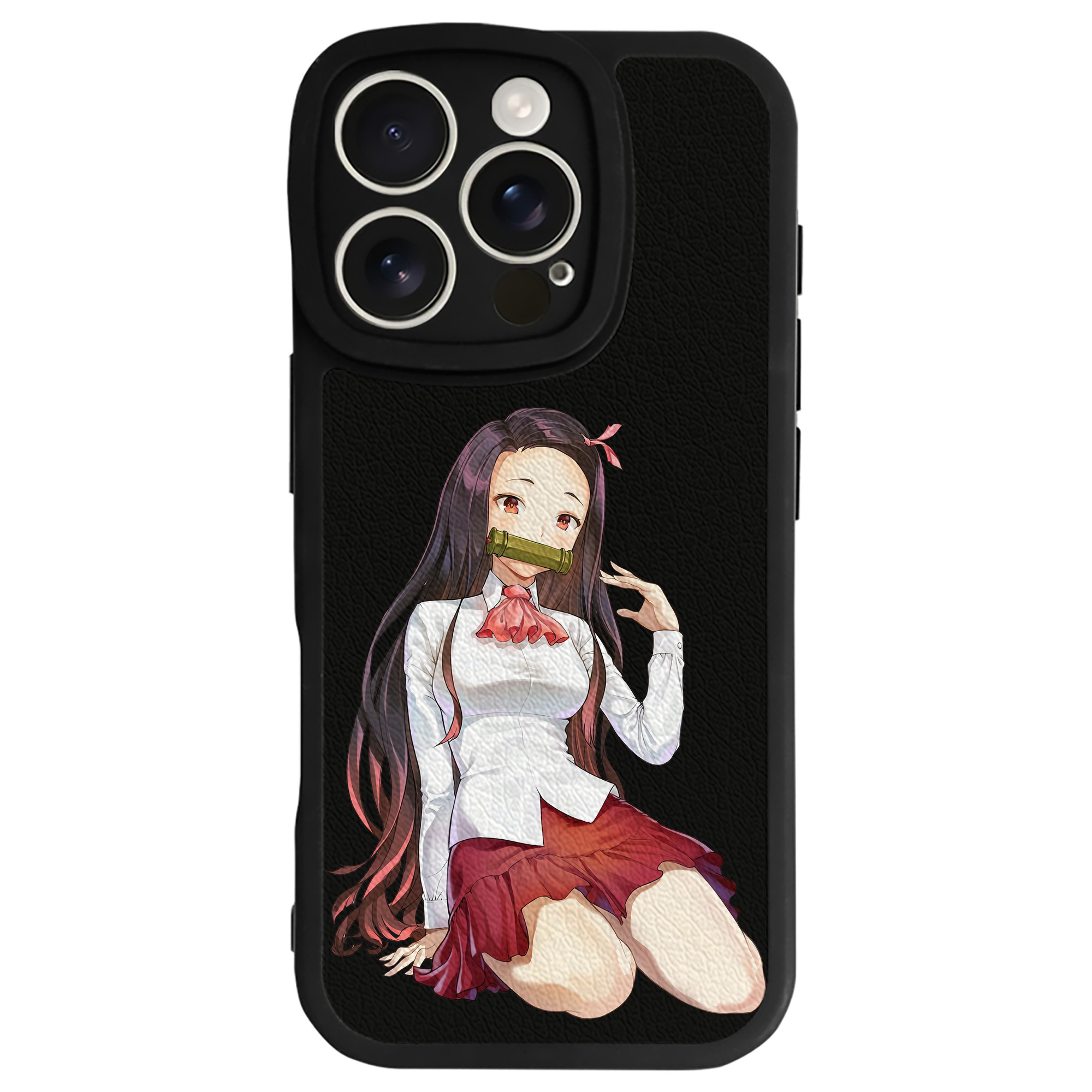 （画像用） 鬼滅の刃（きめつのやいば）竈門 禰󠄀豆子／かまど ねずこ Kamado Nezuko 【iPhone 16シリーズ対応】シリコンスマホケース（レザー調） 材質：シリコン